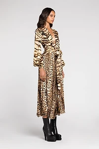Animal-print knot-font midi dress