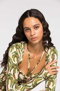 Palm tree-print mini dress