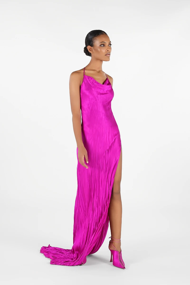 Crinkled Silk Long Dress