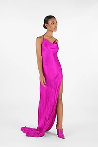 Crinkled Silk Long Dress