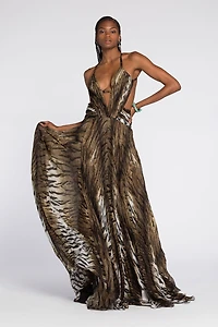 Tiger-Print Silk Maxi Dress