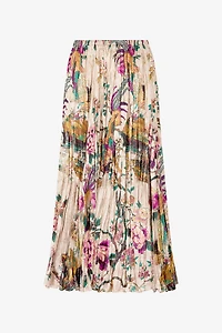 Midi Skirt With Oriental Bird Print