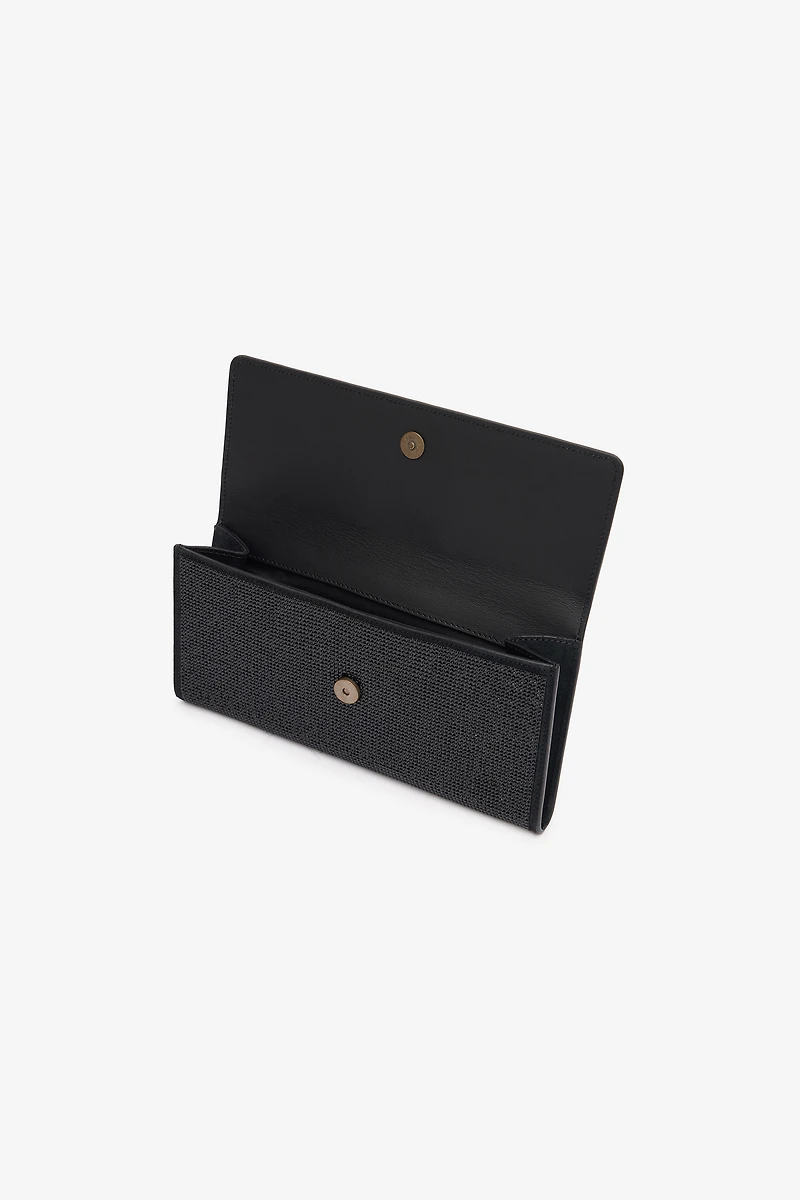 Black Crystal-Embellished Pochette Bag With Mirror Snake Monogram