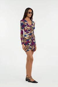 Flower Leopard Print Mini Dress