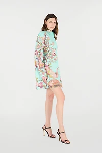 Shirt Dress With Oriental Bird Print