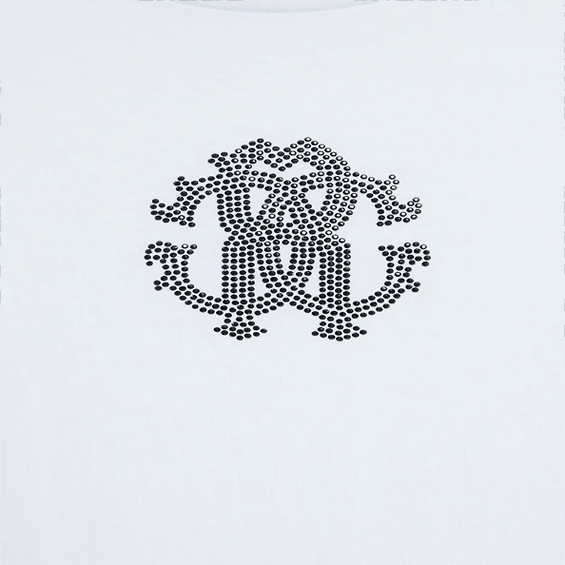 Optical White T-Shirt with RC Monogram Rhinestones