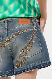 Shorts With Studded And Rhinestone-Detailed Zebra Pattern