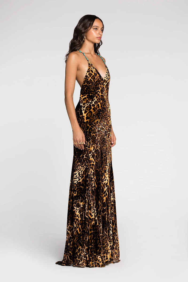 Crisscross back leopard print maxi dress