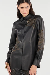 Leather Shirt With Perforated Roses