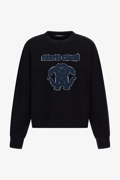 Black Sweatshirt With Denim Logo