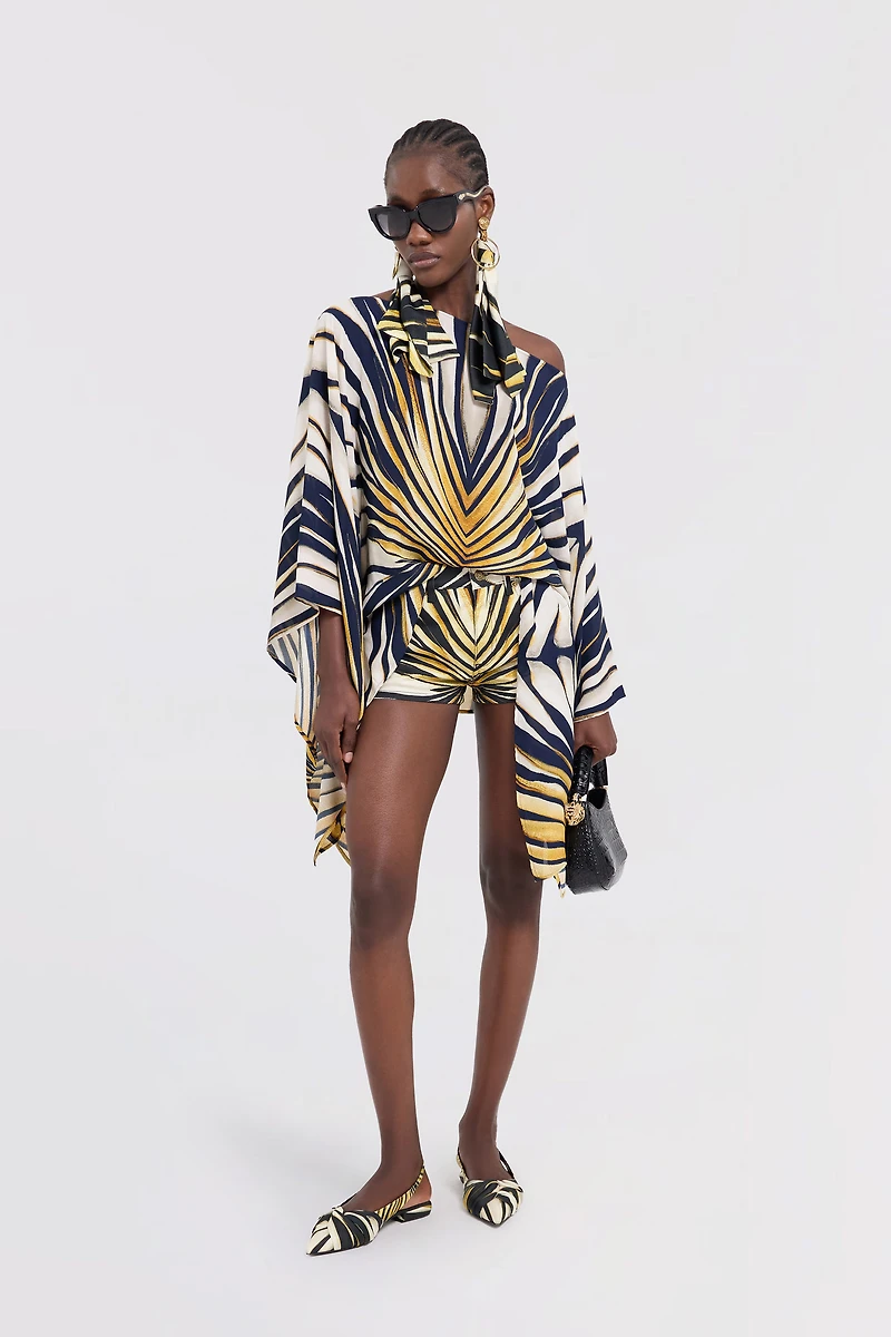 Ray Of Gold Print Denim Shorts