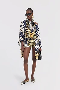 Ray Of Gold Print Denim Shorts