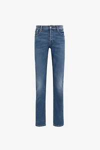 Mirror Snake-Embroidered Slim-Fit Jeans