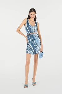 Silk Mini Dress With Marble Print