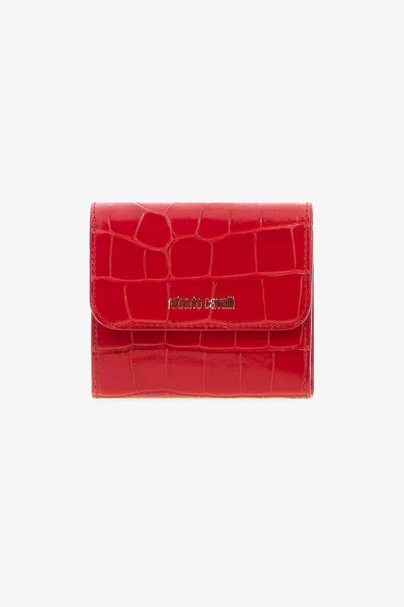 Red Croc-Embossed Leather Card Case