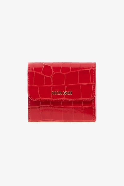 Red Croc-Embossed Leather Card Case