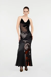 Long Black Dress With Marine Print