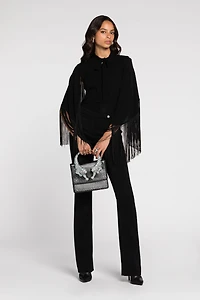 Fringe cuffs tie-collar shirt