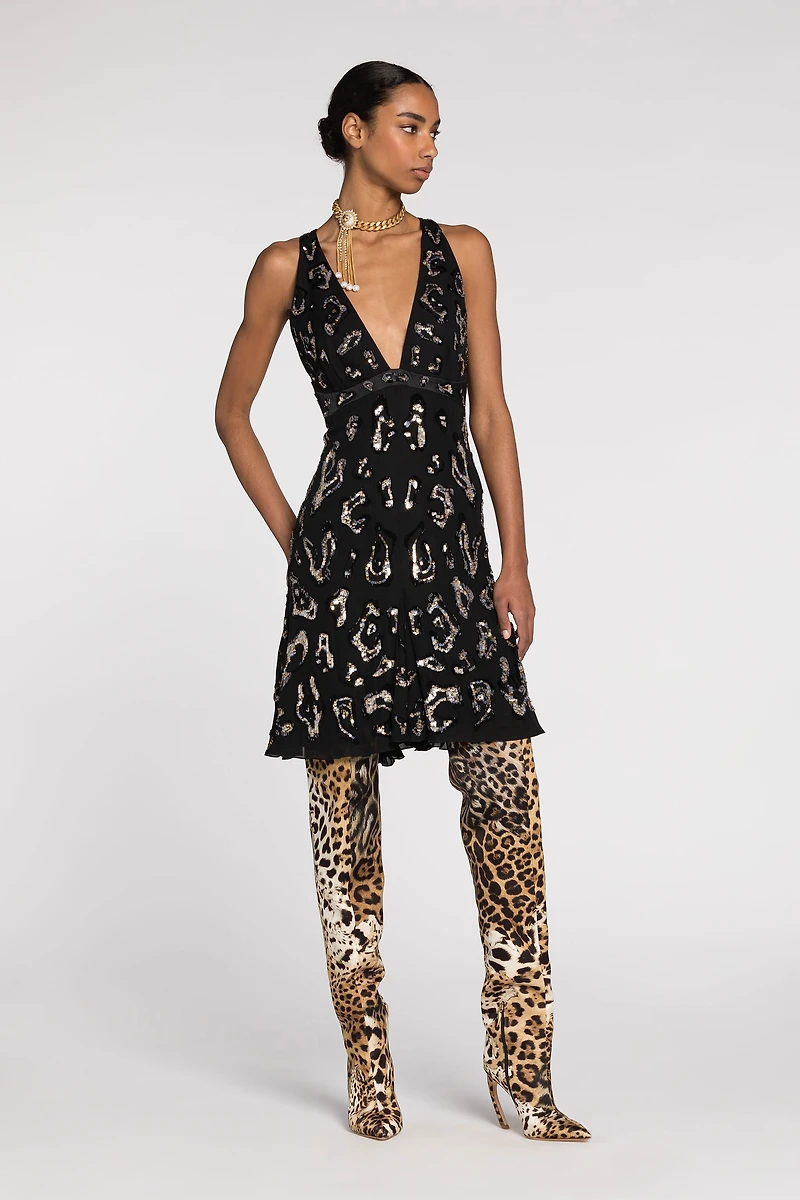 Sequin-embellished open-back dress
