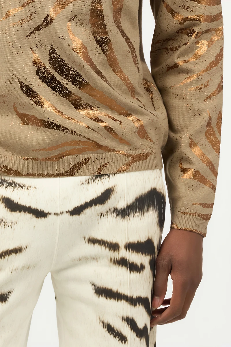 Sweater With Golden Tiger Skin Pattern