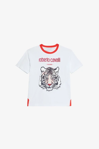 Optical White T-Shirt with Tiger Print