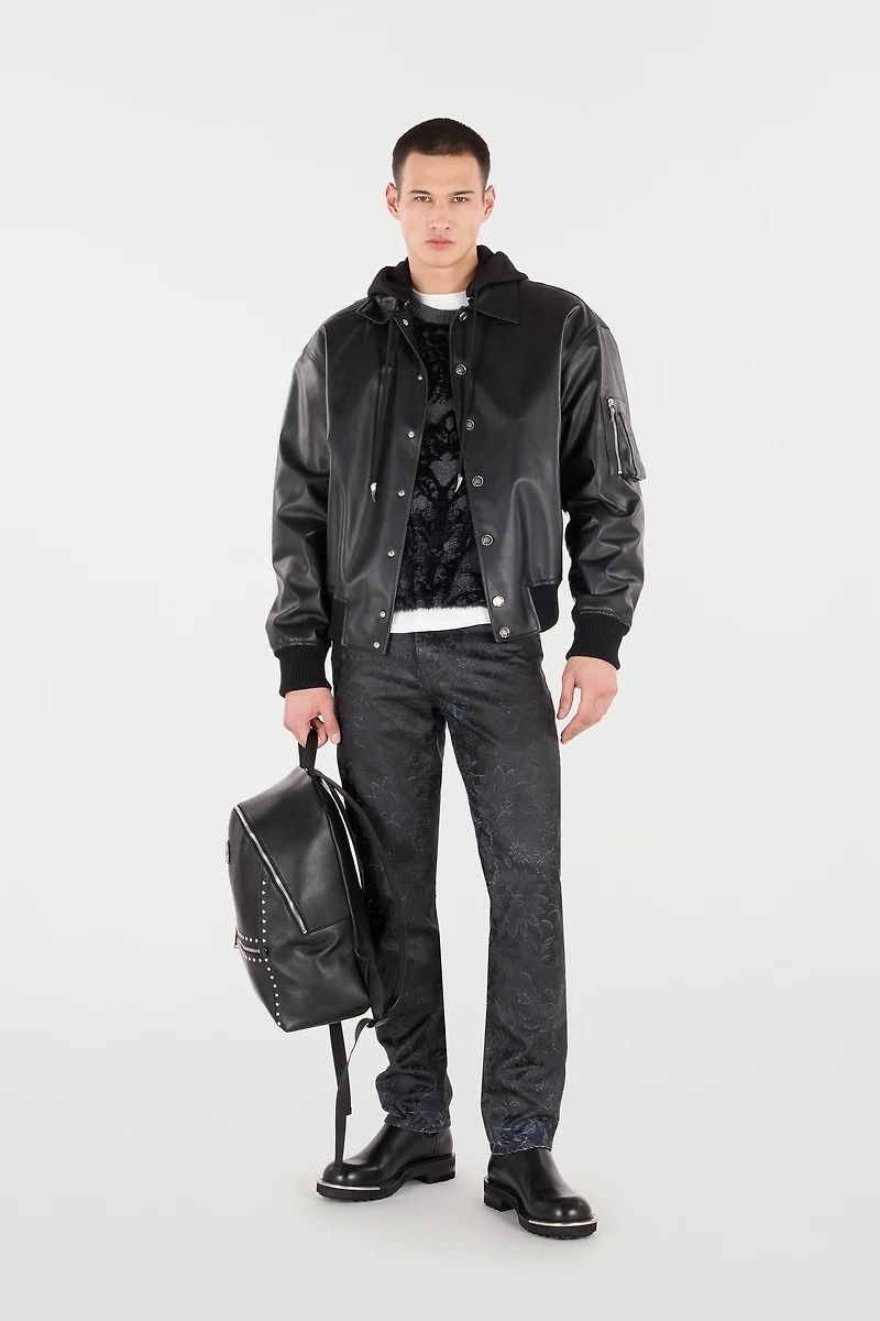 Leather Bomber Jacket With Hood