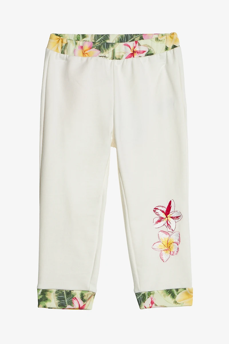 Pants With Embroidered Flowers And RC Monogram