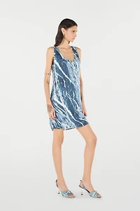 Silk Mini Dress With Marble Print