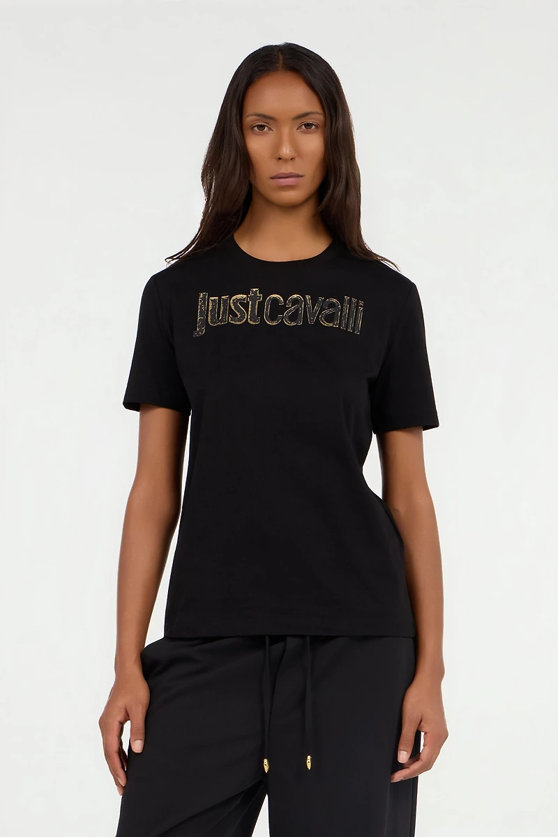 Black T-shirt with Embroidered Logo