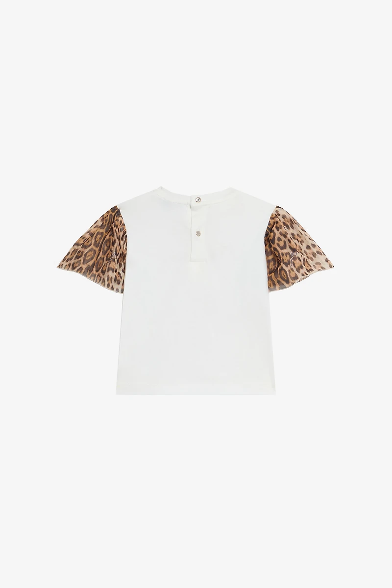 Milk White T-Shirt with Jaguar Skin Sleeves