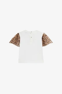 Milk White T-Shirt with Jaguar Skin Sleeves