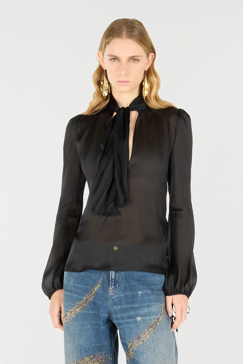 Shirt With Bow And Cutout