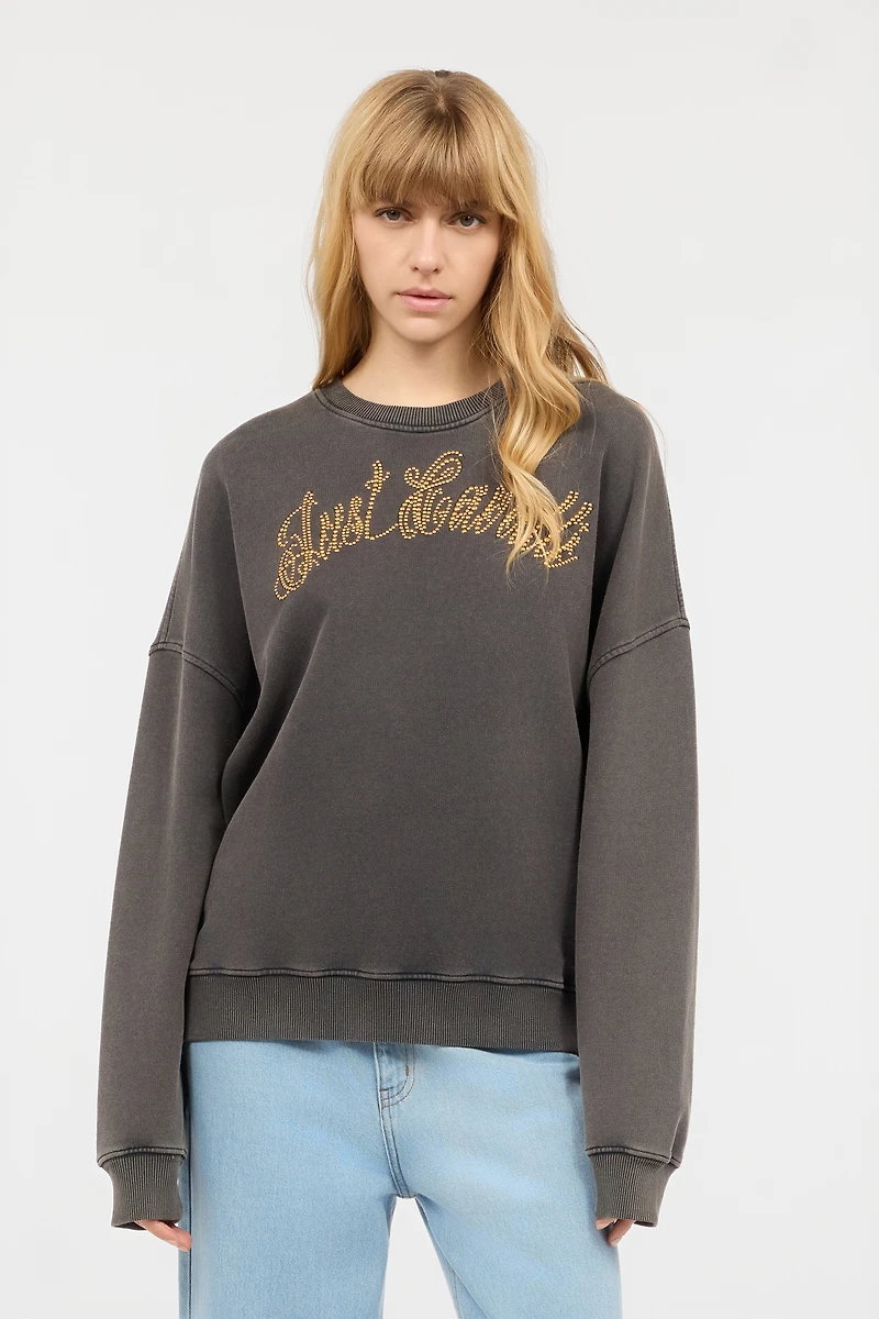 Sweatshirt With Bejeweled Logo Studs
