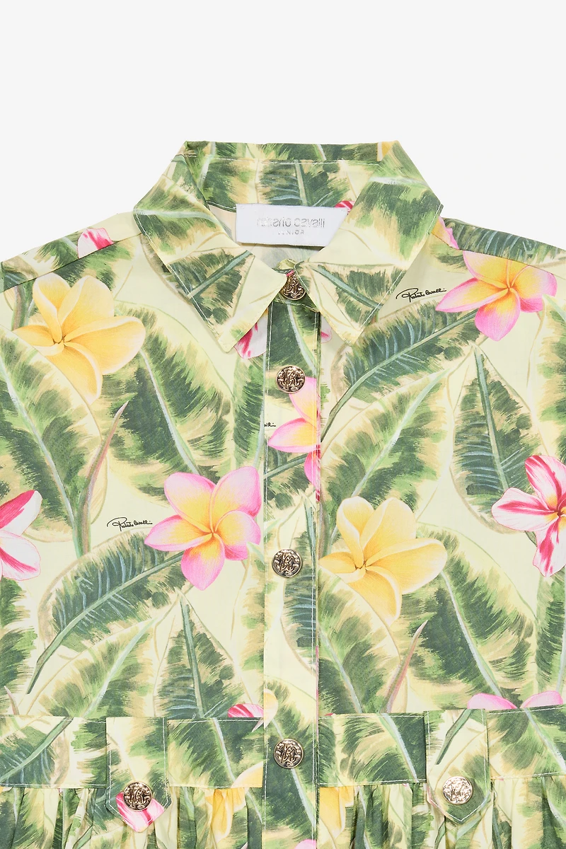 Dress With Leaf And Flower Print