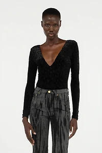 Black Bodysuit With Jaguar Skin Pattern