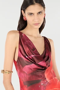 Dress With Asymmetric Skirt And Rose Print