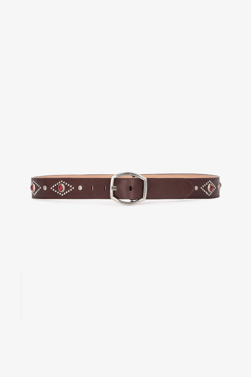 Belt With Decorations And Branded Buckle