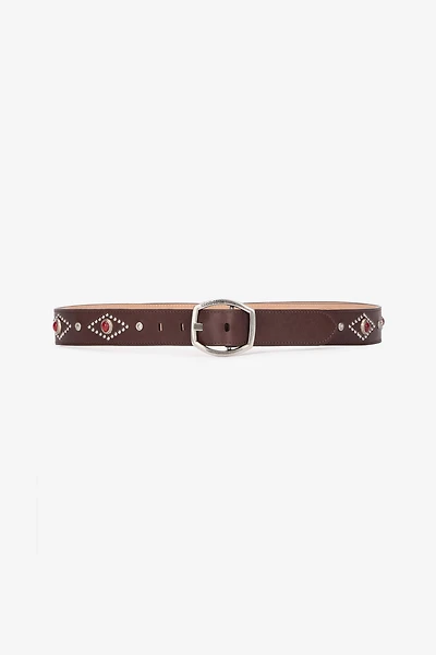 Belt With Decorations And Branded Buckle