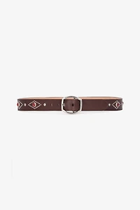 Belt With Decorations And Branded Buckle