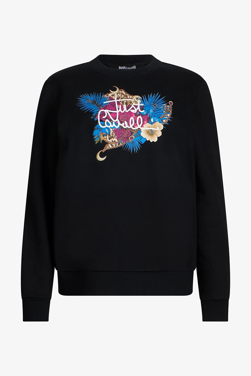 Black Sweatshirt with Floral Logo Print