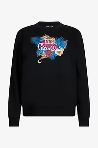 Black Sweatshirt with Floral Logo Print