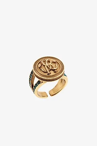 Ring With Monogram Mirror Snake And Crystals