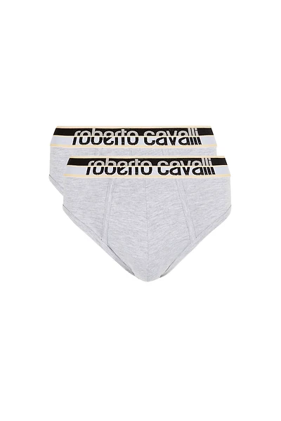 Two-Pack Grey Cotton Briefs With Logo Waistband
