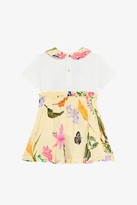 Milk White and Yellow Dress with Tropical Print