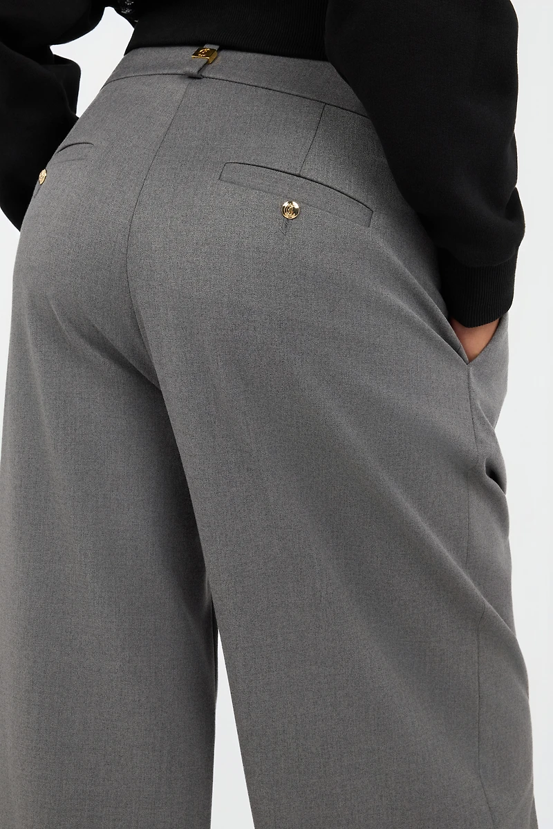 Grey Pleated Wide Leg Trousers