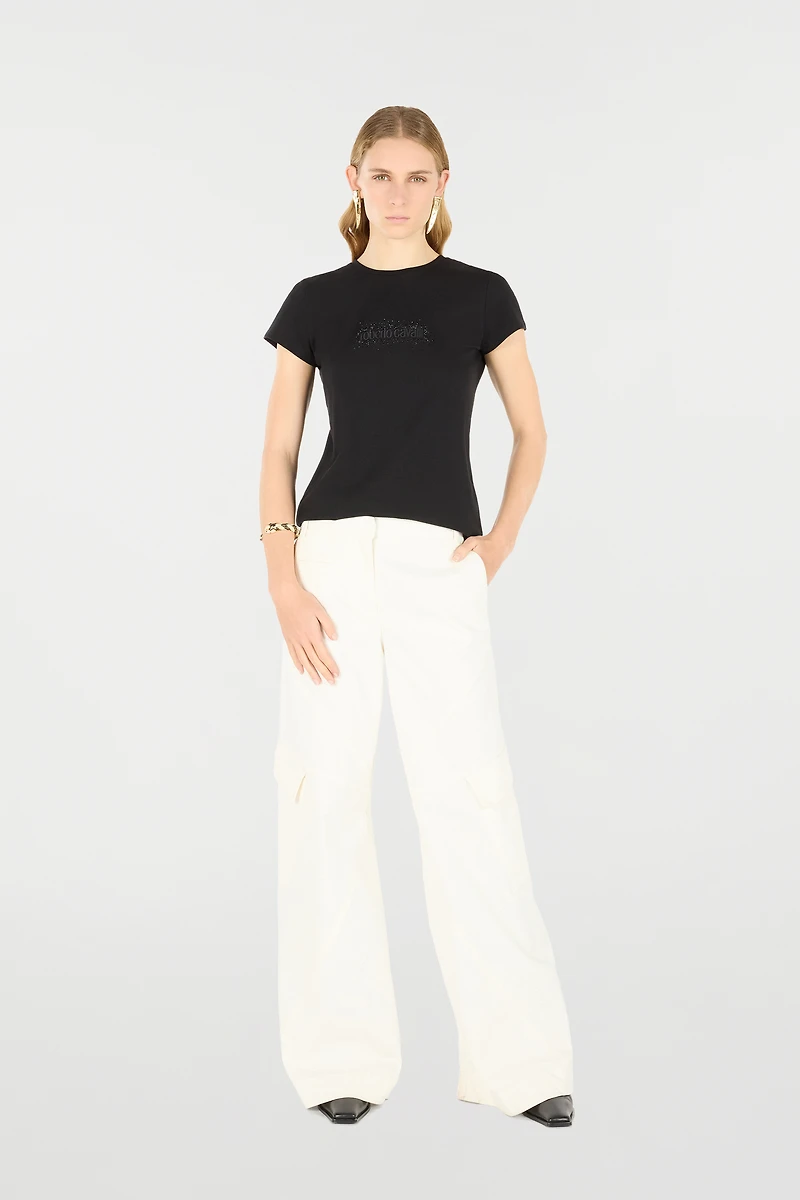 T-Shirt With Logo And Rhinestones