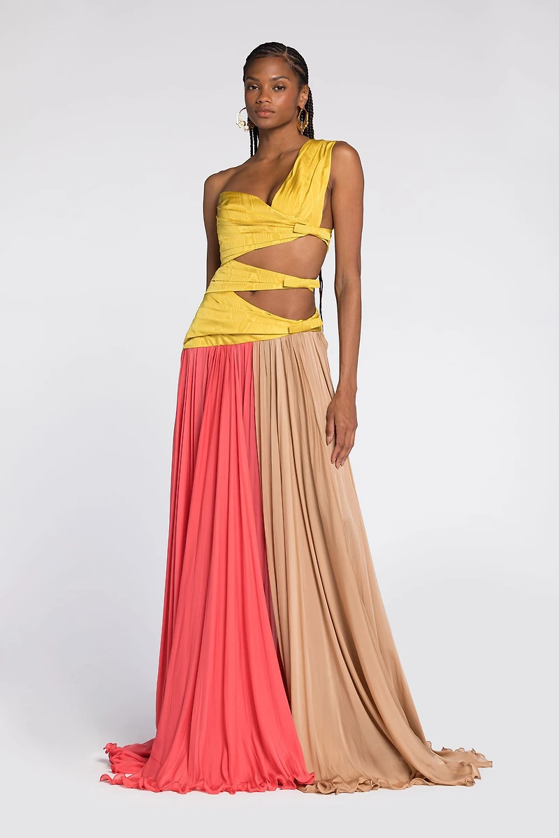 Colourblock Pleated Gown