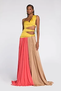 Colourblock Pleated Gown