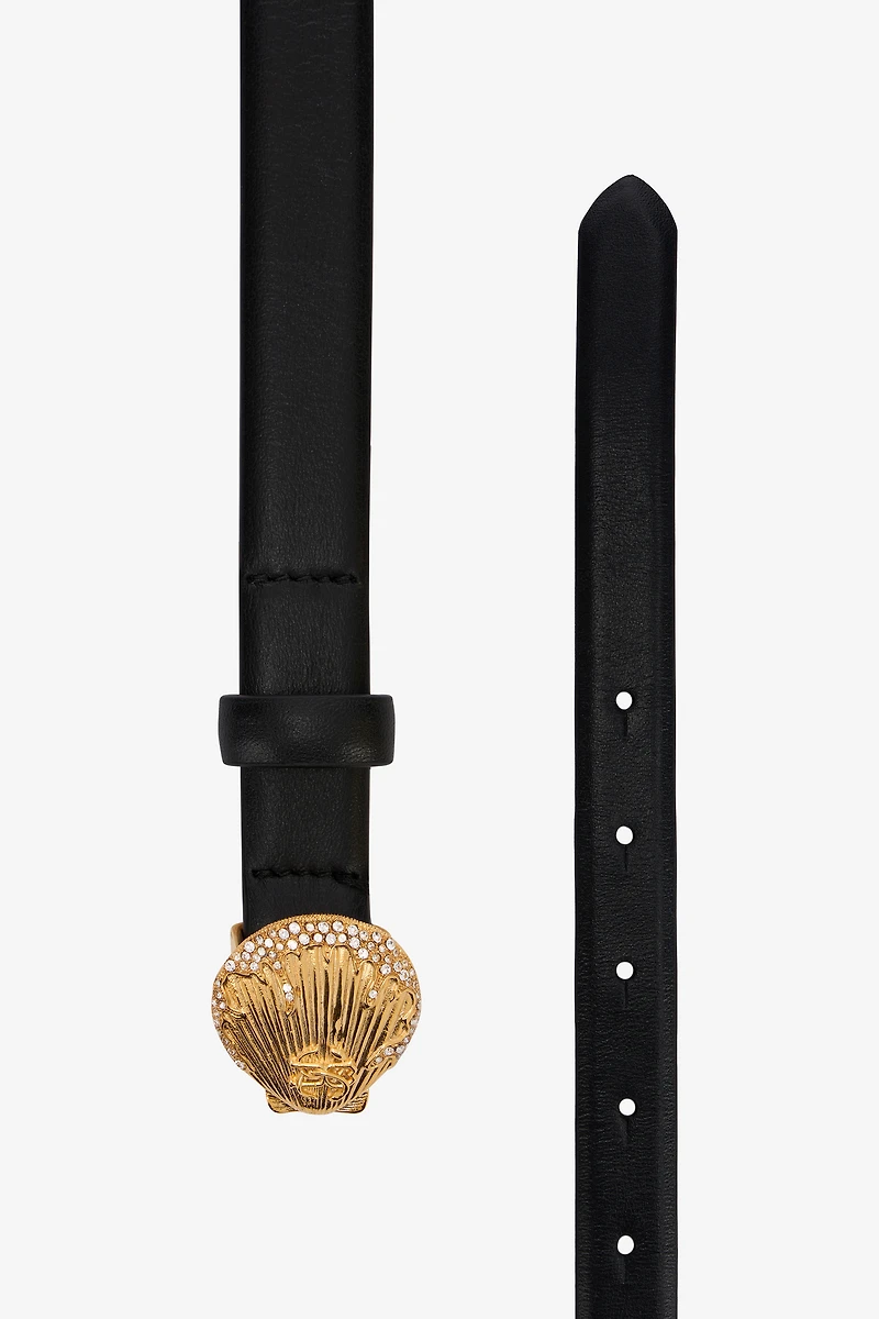 Leather Belt with Shell Buckle