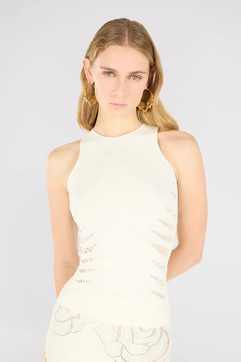 Tank Top with Perforated Zebra Pattern